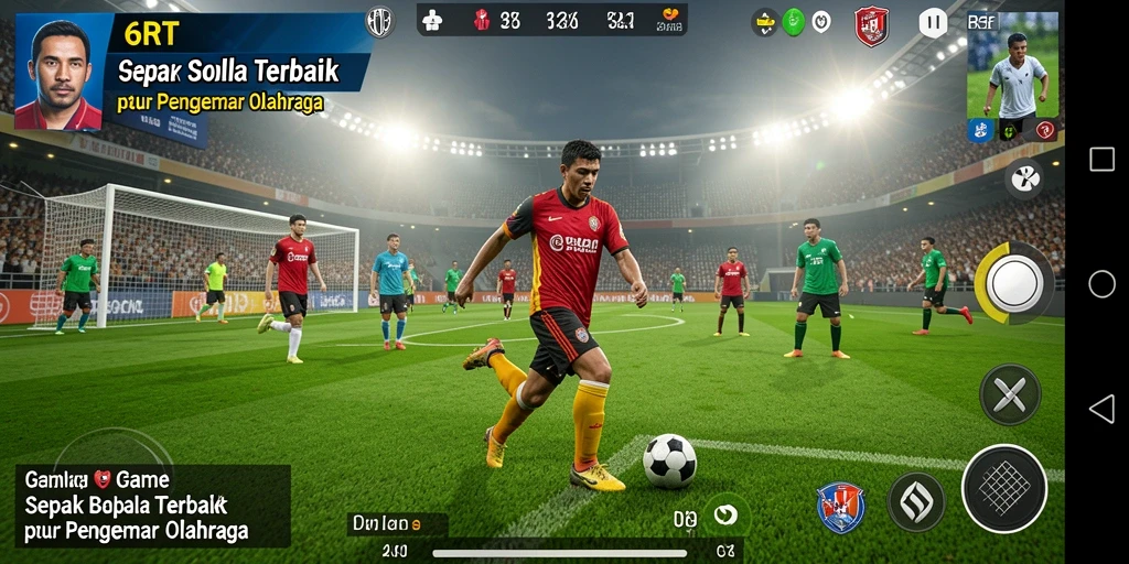 Screenshot utama 6RT menampilkan aksi seru di lapangan sepak bola.
