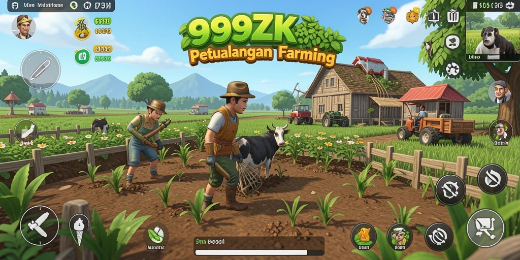 Tampilan screenshot 999ZK dengan aktivitas bertani yang seru.