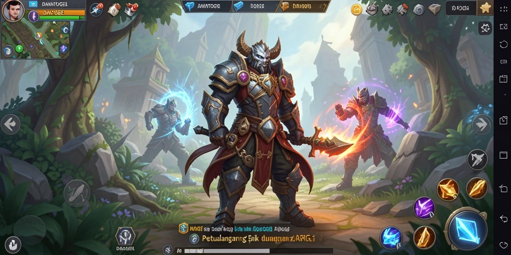 Tangkapan layar gameplay DAWATOGEL menampilkan aksi pertarungan epik dan eksplorasi dunia.