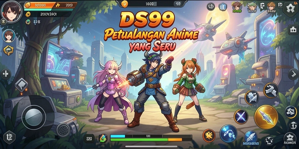 Screenshot DS99 menampilkan aksi seru karakter Anime dalam pertempuran.