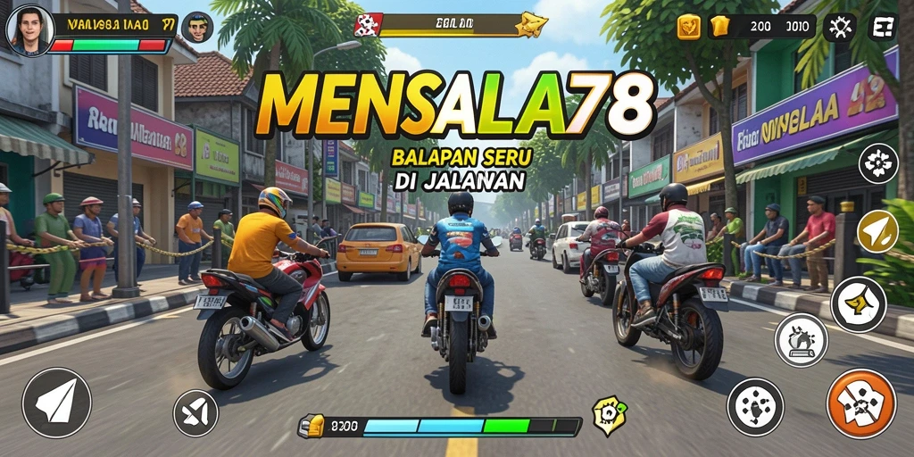 Tampilan gameplay mendebarkan dalam MENYALA78 dengan mobil balap di trek.