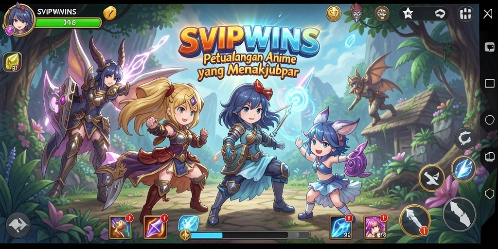 Tangkapan layar gameplay <strong>SVIPWINS</strong> yang penuh warna dan karakter anime.