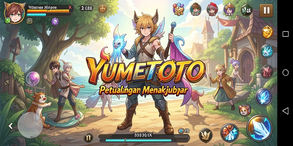 Screenshot menampilkan aksi seru karakter Anime dalam YUMETOTO.
